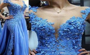 Gonna blu applique perle per paillettes taglie forti abbigliamento da sera manica a berretto a bordo coglione abito da ballo di gioiello Lon Zuhair Murad Evening Dre7252964