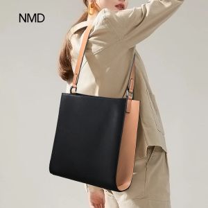 Bags Nmd High Quality Split Leather Square Wide Shoulder Bag the Interior with Artificial Leather Brand Fashion Design Women Tote Bag