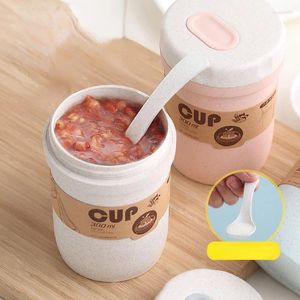 Mugs 300ml Wheat Straw Sealed Soup Cup With Lid Water Breakfast Portable Lunch Box Microwave Dinnerware Food Container