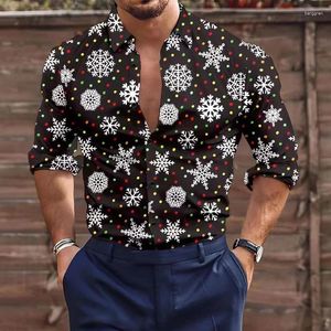 Camisas de vestido masculinas 2024 Camisa codificada de designer de natal Botão superior de manga longa Casual Plaid Elk Maninho de neve ao ar livre