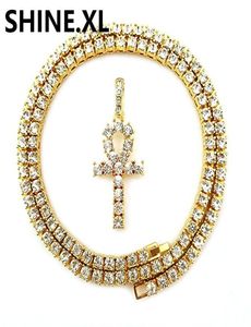 Męskie mrożone Hip Hop Gold Artificial Diamond Ankh Lab Diamond 1 Row Tennis Chain 24 -calowy biżuter