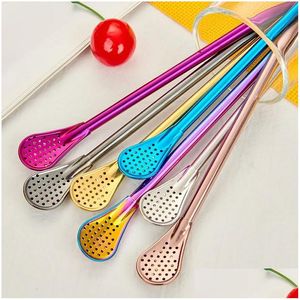 Питье соломинки из нержавеющей стали ST Spoon Tools 18 см. Металлические двойные цели STS помешить ложки кофе нектар фильтр домохожительный доступ к чаю dhu7y