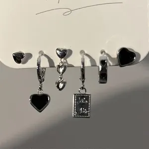 Dingle örhängen mode metall kedja svart kärlek hjärta tassel set oregelbunden geometrisk körsbärshopp för kvinnliga gåvor smycken