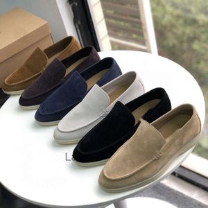LP Designer Top Quality Loro Piano Men Fashion Casual Pure Meaning Suede Foot Loafers Flat Bottomed Lazy Mens Shoes Feeling Stepping