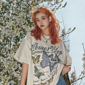 Frauen T -Shirts Korean Fashion Butterfly Vintage T -Shirt Frauen Harajuku Indie Ästhetisches Hemd Sommer Kleidung Streetwear Übergroß