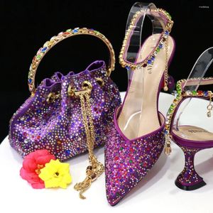 Elbise ayakkabıları Doershow büyüleyici ve çanta eşleştirme seti mor satan kadınlar İtalyan parti düğünü için! HTG1-6