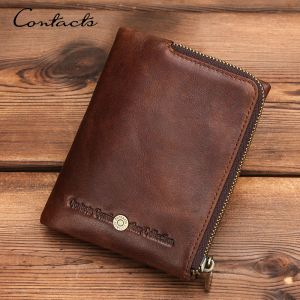 Cüzdanlar Contact'ın Erkekler İçin Orijinal Deri Cüzdanları Kısa Bifold Vintage Erkekler Cüzdan Lüks Marka Zip Madeni Para Çekişleri Kart Tutucular Para Klip