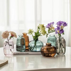 Vasos modernos mini vidro de vidro transparente flores elevou flores decoração de casa ornamentos de sala de estar alívio da arte de mesa para