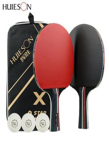 Huieson 2pcs модернизировано 5 -звездочная углеродная настольная теннисная набор ракетки легкий мощный пинг -понг -бит с хорошим управлением T2004107007497