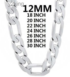 Kedjor solid 925 sterling silver halsband för män klassisk 12mm kubansk kedja 18-30 tum charm hög kvalitet mode smycken bröllop qwf2