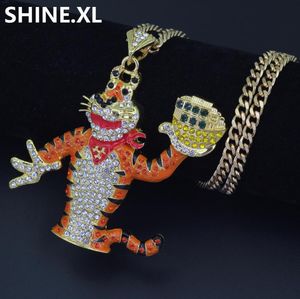 Iced Out Cartoon Color Tiger Pendant Necklace Micro Paved Full Rhinestone Charm Necklace Men Bling Jewelry Halloween Gift4256461