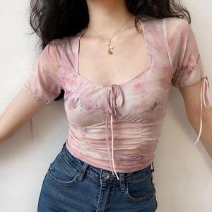 Women's T Shirts Go Girl Dream Print See-through Short Sleeve Mesh