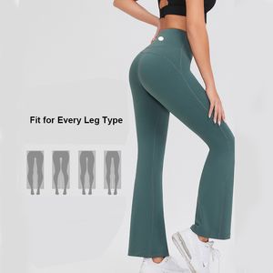 2024 Lulu Neue Flare Pant Lycra Stoff Frauen Yoga Flared Hosen Hochtütig Fitnessstudio Wear L Leggings Elastizität Fiess Lady Outdoor Sporthosen 16 16