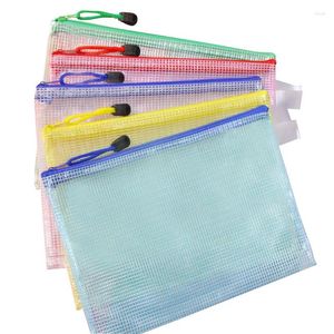Förvaringspåsar 1/5st Mesh dragkedja påsarspås för att organisera klassrumsorganisation plast 5 färger a4 storlek