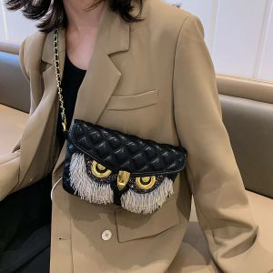 Briefcases Retro Female Fashion Girls Handbags Chain Crossbody Bags for Woman Owl Shoulder Purse Pu Leather Messenger Bag