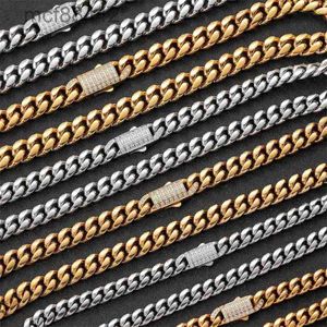 Stainless Steel Round Ground Cuban Chain Necklace Trendy Hip-hop with Diamond Inlaid Buckle Titanium Mens Bracelet Jewelry