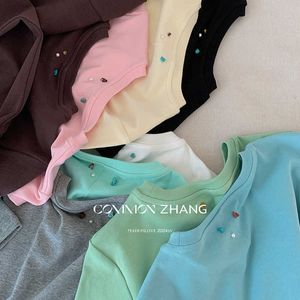 CZ Zhang französische Süße Mädchen Multi-Farbe kleine und vielseitige einfache einfache Kurzarm-T-Shirt Womens 10099