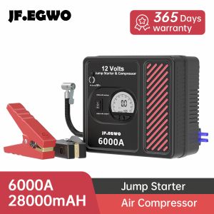 JFEGWO 3000A 6000A Profesjonalny skok samochodowy Starter Mocna kompresor 24000 mAh 12V Car Battery Starter Urządzenie początkowe