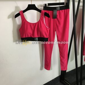 Women Sport Crop Top Letter Webbing Yoga Leggings Designer Summer Tracksuit Quick Drying Sportwear