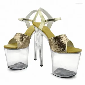 Sapatos de dança lindos ouro/prata de salto alto de 8 polegadas Flores brancas Casamento Plataforma clara Crystal 20cm