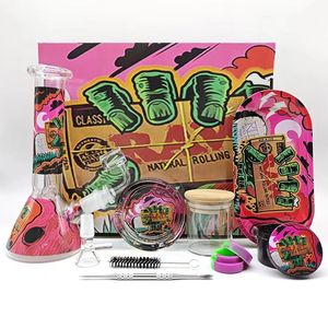 Newest RAW Backwoods Glass Bong Smoking Kit 11 Pieces Hookah Accessories With Herb Grinder Storage Tank Rolling Tray Ashtray Quartz Banger Dab Rig Water Pipe Bongs