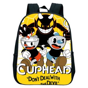 Mochilas Cuphead Mugman Imprimir mochilas infantis infantis infantis do jardim de infância do jardim de infância para crianças mochilas de backpack de garotos da bolsa escolar