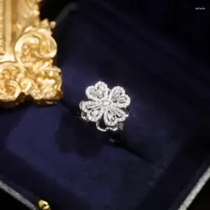 Pierścionki ślubne Lucky Transfer 360 ° obrotowy cyrkon kryształowy czteroliściowy pierścień koniczyny dla kobiet kreatywna dekompresja biżuteria