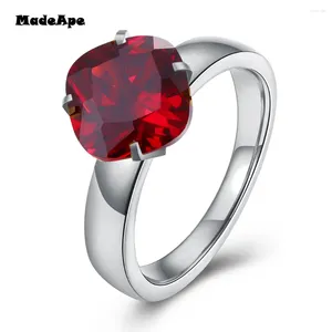 Mit Seitensteinen Madeape ein roter Zirkon Eheringe Edelstahl Silber Farbe Frauen Engegament Ring für Paarschmuck