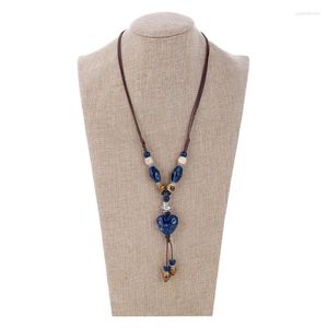 Подвесные ожерелья модная керамическая бисера длинно регулируемое веревочное ожерелье сердца для женщин винтажная кисточка