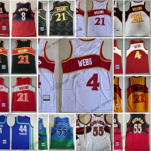 Anpassade ungdomar barn män kvinnor basket tröjor 21 dominique 55 dikembe wilkins mutombo 8 steve 4 spud smith 44 pistol retro tröja