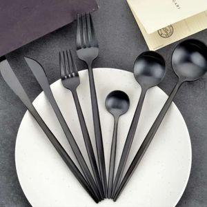 Knife Spoon Steel Fork Black Stainless Steak Table Knives Coffee Spoons Cake Cheese Forks Kitchen Hotel Tableware Th1311 s s ware