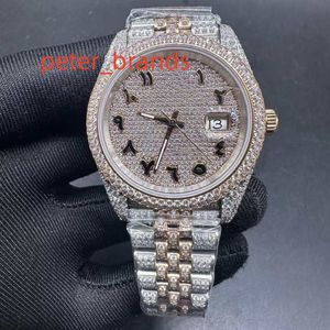 Hip Hop Full Diamond Watches 2824 Movement Swarovski Diamonds Rose Gold Two Tone Case 41mm Arabic Dial Men Watch