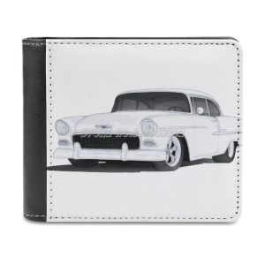 Klipp 1955 Chevy Bel Air Drawing Leather Wallet Men Slim Purse Card Holder Wallet Money Bag SS 1950 Detroit 67 Car Muscle Vintage CLA