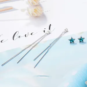 Stud Earrings Real 925 Sterling Silver Long Chain Tassel Star For Fashion Women Party Cute Fine Jewelry 2024 Accessories