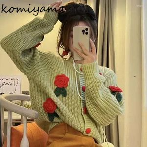 Kvinnors stickor Komiyama 3D Flower Cardigans Femme Spring Winter Womens kläder O-Neck Långärmad tröja Small doft Knitwears Tops