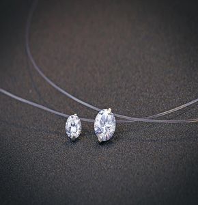 Fashion Design Invisible Fishing Stone Pandant Necklace 925 Sterling Silver Cz Zircon Transparent Line Dispicante Penderant4105654