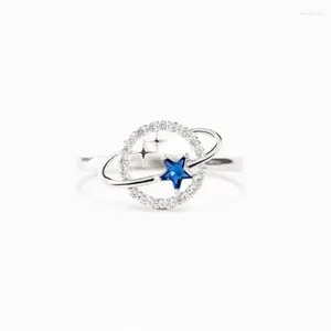 Cluster Rings 925 Silver Ring Blue Star Zircon Romantic and Exquisite smycken Date Wedding Presents for Girls