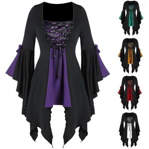 Women's T Shirts 2024 Women Halloween Gothic Criss Cross Sequined Top