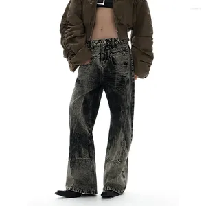 Kvinnors jeans svart hög midja kvinnor hip-hop kontrasterande färger mode vintage bred ben jean våren y2k kvinnlig byxa baggy denim byxa