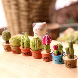 Ciondolo 3D Micro paesaggio Cactus Piccola Resina in vaso 6pc Simulazione Pendente verde per portachiavi Earring Gioielli di portata fai -da -te fai da te