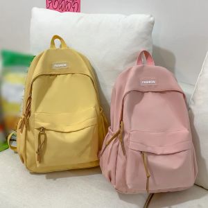 Mochilas Bolsas de Nylon Casual Candy Color Student Backpack Backpack de moda de grande capacidade Soft for Office Travel School Korean Backpack