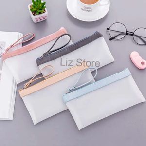 Girls Pencil Wholesale Students School Boys Transparent Cosmetic Bag Frosted Clear Zipper Pen Case Handhold Stationery Storage Bags Th0852 s