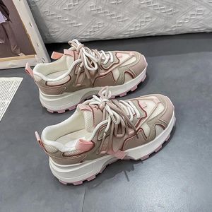 Casual Shoes Women Sneakers Platform Tennis Female Woman-Shoes Mesh Thick Sole 2024 Trainers Roses Red Lace-Up Fabric Pu Low Lei