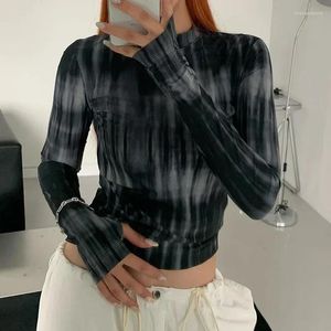 Kvinnors T -skjortor Tie Dye Y2k Crop Top Women Crewneck Långärmad tee -skjorta Korean Fashion Streetwear Autumn Basic Pullovers harajuku