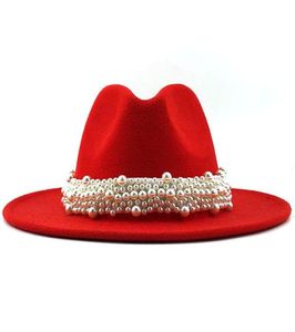 Chapéus de fedora de jazz de lã Casual fita de couro fita de fita de pearl white rosa amarelo panamá trilby festeira formal tap 5861cm1822894