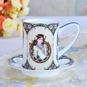 Becher European Bone China Kaffeetasse Englische Hofstil Nachmittagstee Schwarze Keramikbecher und Untertassen