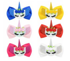 6pcslot Lovely Eyes Bowknot Hairgrips Boutique Ribbon Hair Bow with Unicorn Horn Hair Clips Kids Hairpins For Girls 8767638733