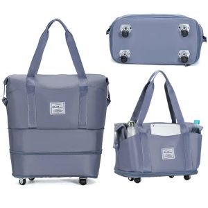 Çantalar hafta sonu genişletilebilir haddeleme paketi hafif katlanabilir iş seyahat çantası tekerlekler ile çoklu cep kuru ıslak