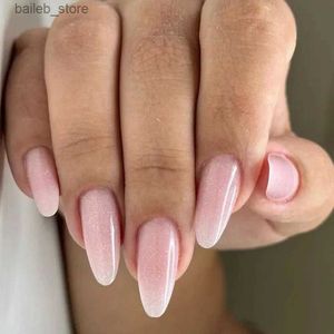 False Nails 24st Simple Pink Almond False Nails Round Head With Lim French Design Wearable Fake Nails Artificial Press On Nails Tips Art Y240419