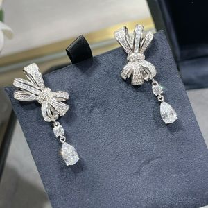 Hochwertige 925 Sterling Silber Bow Diamond Ohrringe für Mädchen Mode Schmuck Dupe Brand Butterfly Ohrringe